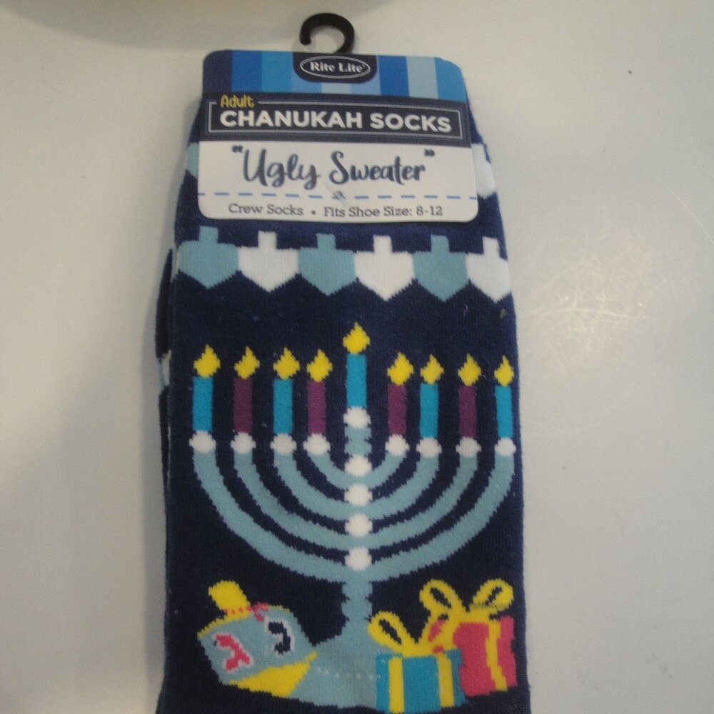 Rite Lite Chanukah Socks Unisex Crew Socks fits size 8-12 'Ugly Sweater'…